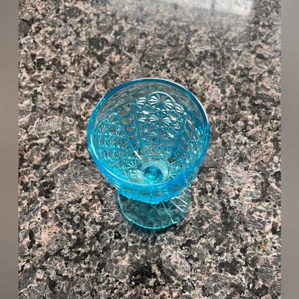 Antique L G Wright DAISY & BUTTON Blue 6 ⅛” Water Goblet EAPG - Picture 5 of 7